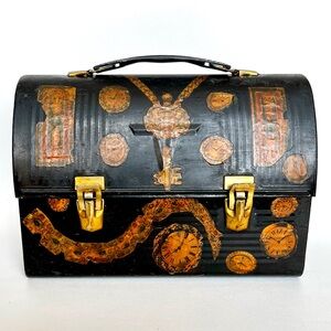 Vintage Decoupage Lunchbox 1960s Retro Mid C Storage Box Jewelry Crafts Watches